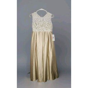 Nwt JJ'S house girls Dress Size 12 Special Occasion Lace Gold Cream Button Zip
